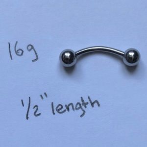16g 1/2” length Stainless Steel Curved Barbell